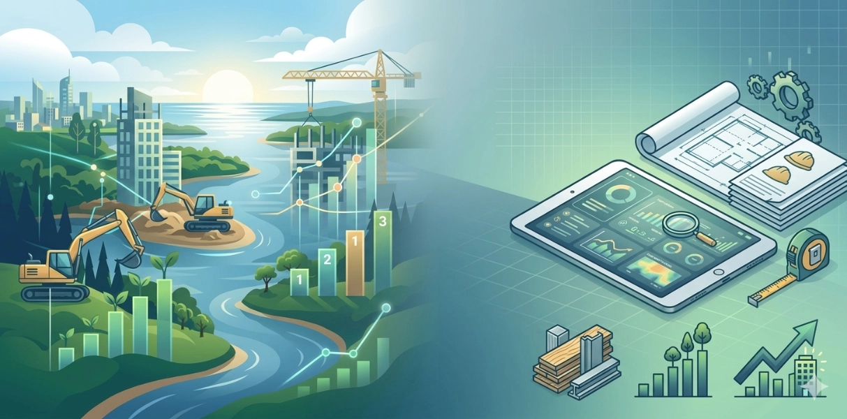 construction-featured-image-1200×600 Construction sites with marketing icons and an isometric tech city graphic