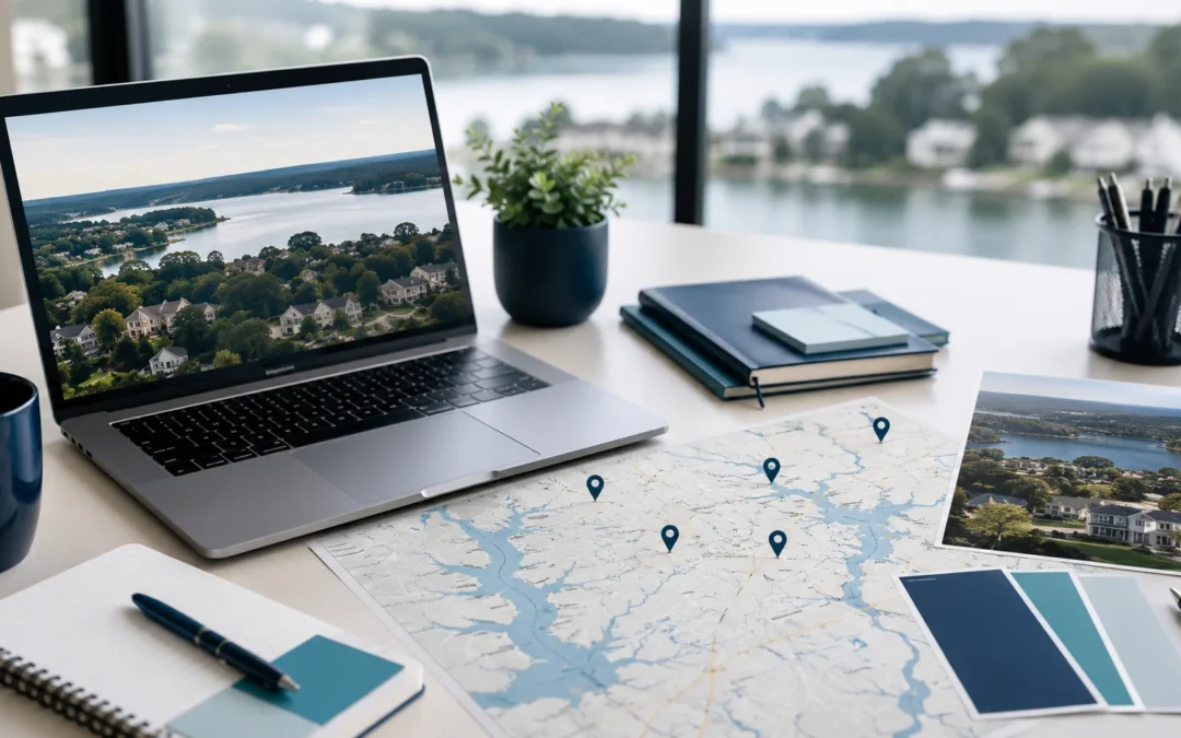 A laptop with a map with locations on it
