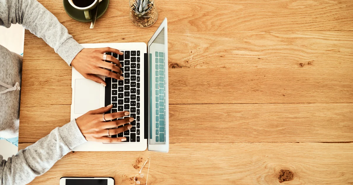 A girl making a blog post for a construction comapny